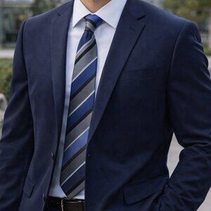 Michael Kors Neck Tie 100% Silk Striped Black/White/Blue